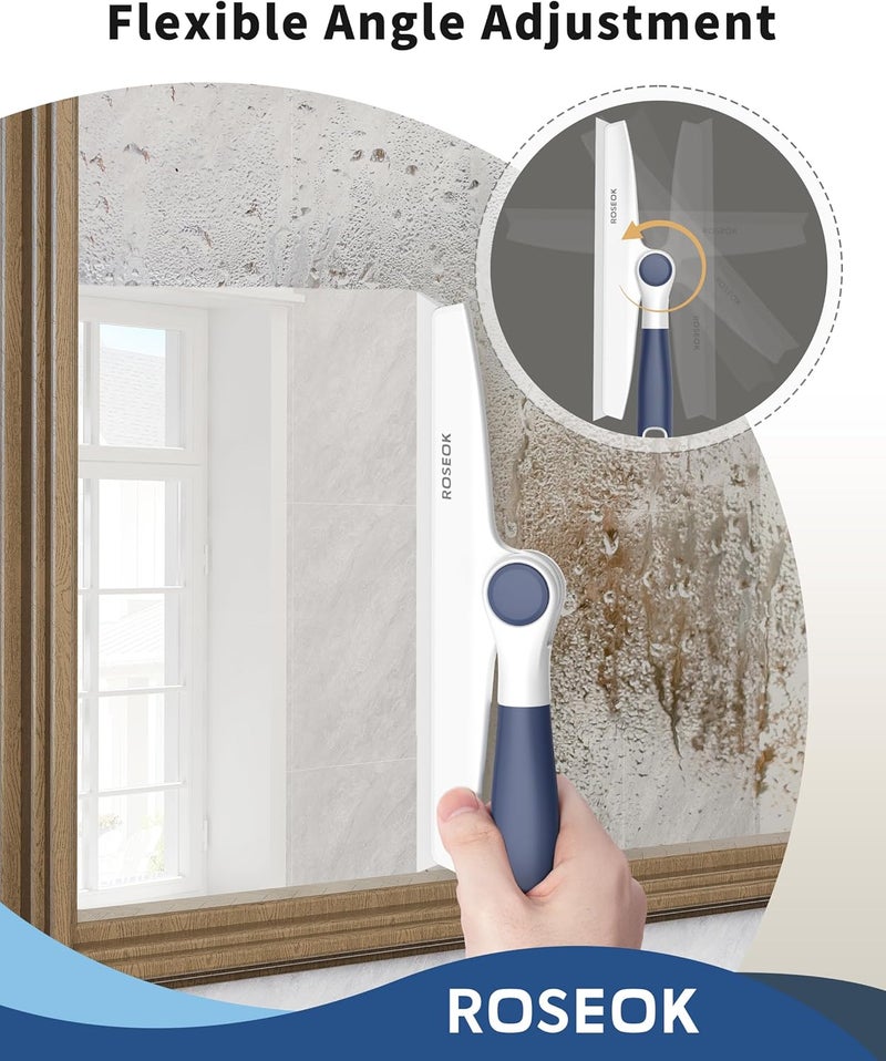 ROSEOK All-Purpose Silicone Squeegee for Shower Glass with Adhesive Hook, Pivoting Head, 10 Inch, Navy Blue, 1 Pack - Image 3